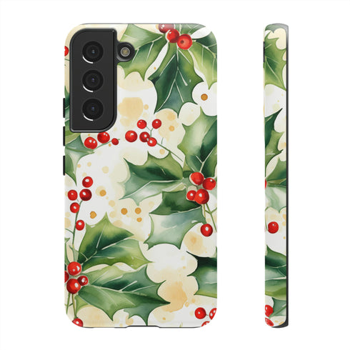 Christmas Holly on a Golden Background - Impact Resistant Phone Case Samsung Galaxy S22 Matte